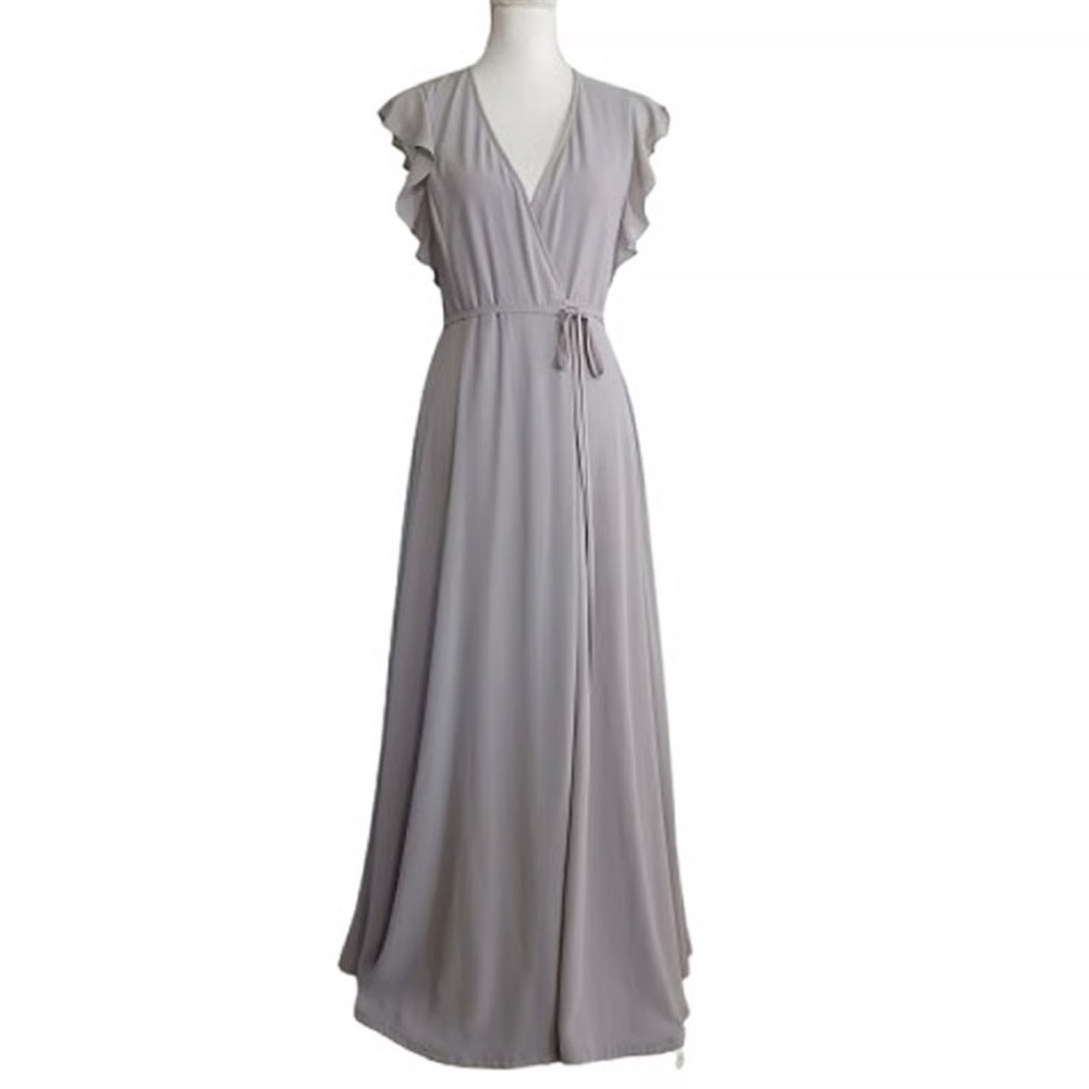 Lulu's Crescendo Light Grey Wrap Maxi Dress